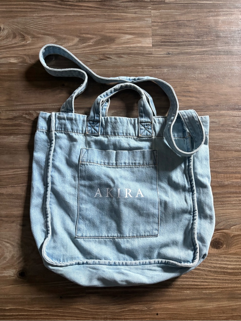 AKIRA Light Blue Denim Tote with Front Pocket